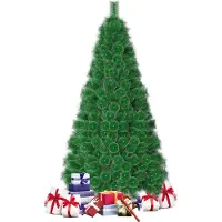 QEENTOE Albero di Natale artificiale , altezza 210 cm, abete con punte bianche, aghi di abete in PVC, colore verde, effetto neve, include il supporto