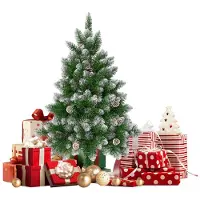 QEENTOE Albero di Natale artificiale , 120 cm, abete decorato con punte bianche, aghi di pino in PVC, abete artificiale con supporto, colore verde, effetto neve