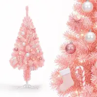 QEENTOE Albero di Natale artificiale , 120 cm, albero di Natale in PVC rosa, abete artificiale con supporto in metallo, decorazione natalizia per interni