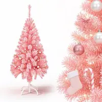 QEENTOE Albero di Natale artificiale , 150 cm, albero di Natale in PVC rosa, abete artificiale con supporto in metallo, decorazione natalizia per interni