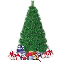 QEENTOE Albero di Natale artificiale , 150 cm, abete con punte bianche, aghi di abete in PVC, verde, effetto neve, completo di supporto