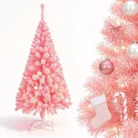 QEENTOE Albero di Natale artificiale , 240 cm, albero di Natale in PVC rosa, abete artificiale con supporto in metallo, decorazione natalizia per interni