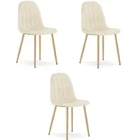 Kendra Home Set di 3 sedie Padva in velluto beige con gambe effetto rovere