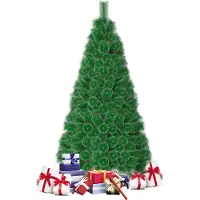 QEENTOE Albero di Natale artificiale , altezza 180 cm, abete con punte bianche, aghi di abete in PVC, colore verde, effetto neve, include il supporto