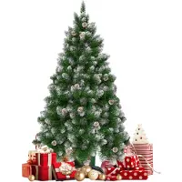QEENTOE Albero di Natale artificiale , 180 cm, abete decorato con punte bianche, aghi di pino in PVC, abete artificiale con supporto, colore verde, effetto neve