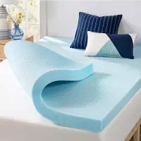 Dripio Topper per materasso da 10 cm in gel-schiuma, misura matrimoniale, colore blu, effetto rinfrescante