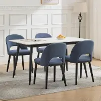 StarTech.com Set di 4 sedie da pranzo in legno, imbottite, con schienale alto, rivestite in lino, con piedini regolabili. Ideali per cucina e soggiorno. Colore: blu