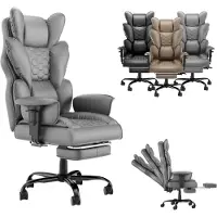 TANYEAR : Sedia ergonomica per chef, realizzata in ecopelle, sedia da ufficio regolabile con imbottitura in piume, colore grigio