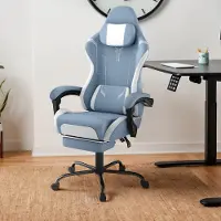 TANYEAR Sedia da gaming , ergonomica, girevole e regolabile in altezza, con schienale regolabile, rivestita in velluto, colore blu