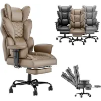TANYEAR : Sedia ergonomica da ufficio, rivestita in ecopelle, con imbottitura in piume e altezza regolabile, colore marrone
