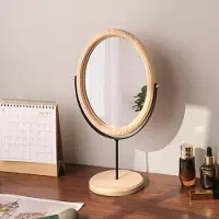Merkloos Specchio da trucco in legno con supporto - Forma ovale e autoportante