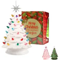 Merkloos Decorazione natalizia a forma di albero di Natale, in Vetroceramica bianca, altezza 33 cm