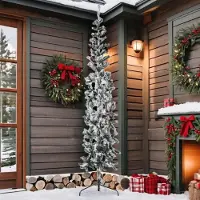 Merkloos Albero di Natale artificiale con neve, modello sottile, altezza 210 cm