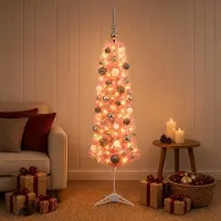 Syfax Albero di Natale artificiale sottile con palline 150 cm 150 LED