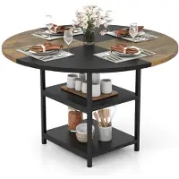 RELAX4LIFE Tavolo rotondo da pranzo per 4-6 persone, con 2 ripiani aperti, design bicolore a contrasto, tavolo in legno rustico con struttura in metallo, diametro 119 cm