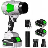 LTPRTZ Soffiatore a batteria - Modello "Accu Blazer" - Per la cura del giardino - Include 2 batterie - Portata d'aria: 385 CFM - Colore: Grigio