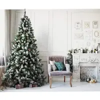 Merkloos Albero di Natale artificiale innevato - Altezza 180 cm - Verde - 690 rami con pigne e base in ferro
