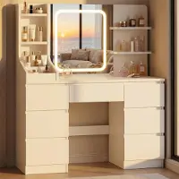 LTPRTZ Parrucchiere con specchio - Tavolo da trucco - Preparazione rapida - Illuminazione LED regolabile - 110 x 40 cm - Bianco