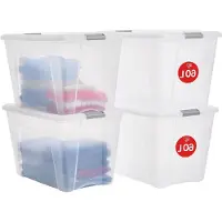 LTPRTZ Contenitori con coperchio - Contenitori impilabili - Organizzazione degli spazi - Polipropilene senza BPA - Set di 4 contenitori da 60 litri - Trasparente argento