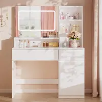 LTPRTZ Tavolino da trucco con illuminazione integrata - Comodino da trucco - Ideale per la routine di bellezza - Specchio regolabile - Dimensioni: 90 x 40 x 135 cm - Colore: bianco