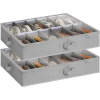 LTPRTZ Contenitori portaoggetti da mettere sotto il letto - Contenitori per scarpe - Risparmio di spazio - Scomparti regolabili - 2 pezzi da 63 litri - Grigio