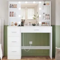 LTPRTZ Comò con specchio - Tavolino da trucco - Preparazione rapida - Illuminazione LED regolabile - 5 cassetti e 4 scomparti - Bianco