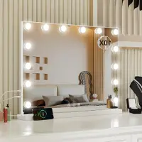 LTPRTZ Specchio illuminato - Specchio da trucco - Per un trucco preciso - Ingrandimento 10x incluso - 50 x 42 cm - Bianco