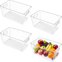 LTPRTZ Contenitori trasparenti per frigorifero - Organizzatori per dispensa - Organizzazione della cucina - Impilabili, design trasparente - Confezione da 4 pezzi, dimensioni 25,5 cm - Trasparente