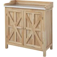 LTPRTZ Tavolo piante - Banco da lavoro da giardino - Lavori all'aperto - Scheda zincata - 83x40x92 cm - Legno naturale