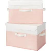 LTPRTZ Scatole contenitore con coperchio - Ceste in tessuto - Organizzatore per armadio - Design pieghevole - Set da 2 - Bianco rosa