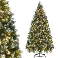 LILIIN : Albero di Natale artificiale, altezza 240 cm, con illuminazione, neve artificiale e pigne. Montaggio rapido, include supporto per l'albero