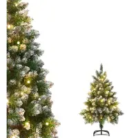 LILIIN : Albero di Natale artificiale, altezza 120 cm, con illuminazione, neve artificiale e pigne. Montaggio rapido, include supporto per l'albero