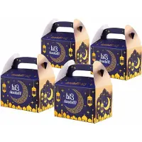 Markenlos Set di scatole regalo pieghevoli per Eid Mubarak - 4 pezzi con maniglia (15 x 10 x 10 cm) - Scatole di cartone di alta qualità con design festivo