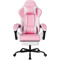 OEM Sedia da gaming con poggiapiedi, in ecopelle, color rosa, con altezza regolabile