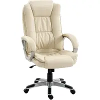 HOMCOM Sedia Ufficio Girevole in Finto cuoio, Funzione Dondolo, Schienale Alto, Altezza Regolabile, Capacitš€ 120kg, Beige