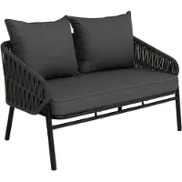 Mendler Panca da giardino in alluminio MCW-P90, divano da esterno, panca con rivestimento in corda, tessuto/tessuto (180g/m²), colore antracite, dimensioni 116 cm