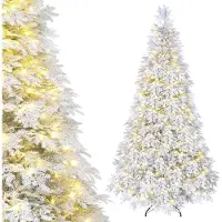 Costway Albero di Natale artificiale , 210 cm, abete con effetto neve, albero artificiale con 270 LED inclusi, 9 modalità di illuminazione, 513 punte di rami, funzione di memorizzazione e supporto