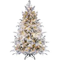 Costway Albero di Natale artificiale , 150 cm, abete innevato con 180 luci LED bianco caldo, 528 rami in PE/PVC e supporto in metallo