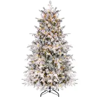 Costway Albero di Natale artificiale , altezza 180 cm, abete innevato con 250 luci LED bianco caldo, 848 rami in PE/PVC e base in metallo