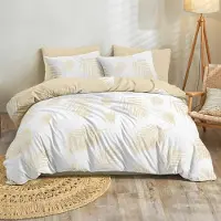 Merkloos Copripiumino 240 x 260 cm con 2 federe 65 x 65 cm, color beige con motivo a foglie di palma, in microfibra e con chiusura a zip