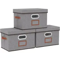 Merkloos Set di 3 scatole pieghevoli per l'organizzazione, con coperchio e maniglia, dimensioni 38 x 25 x 25 cm, colore grigio