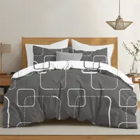 Merkloos Set di copripiumino e federe da letto, dimensioni 240 x 260 cm con 2 federe 65 x 65 cm, in microfibra, motivo geometrico grigio, con chiusura a zip