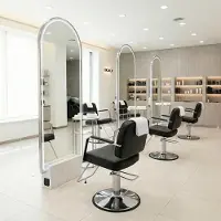 Calissimo Consolle Postazione per Parrucchiere Barbiere Estetica con Specchio LED Bifacciale 200x80 PRO Argento su Pietra