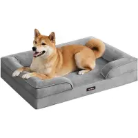 Feandrea Lettino ortopedico per cani L, rivestimento sfoderabile, bordi rialzati, antiscivolo, lavabile, lettino per animali domestici, grigio chiaro