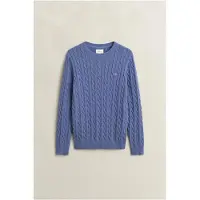 Gant per uomo. 8050601 Maglione di maglia a trecce azzurro chiaro (S), Blu, Casual, Classico, Cotone biologico