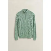 Gant per uomo. 8050603 Maglione a trecce con mezza zip verde chiaro (L), Casual, Cotone, Manica lunga