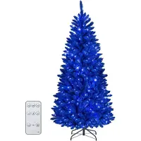 Costway Albero di Natale artificiale con neve, altezza 180 cm, abete decorato con 250 luci LED blu, 3 modalità di illuminazione, 4 livelli di luminosità, timer, 588 punte e supporto