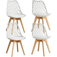 StarTech.com Set di 4 sedie in stile scandinavo - Sedie da pranzo - Schienale a rete - Gambe in legno massello - Seduta in plastica - Ideali per cucina e sala da pranzo - Colore: bianco