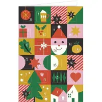 HANRA Calendario dell'Avvento Buon Natale Design Patchwork Moderno con Calde Decorazioni in Lamina Dorata Natale Attesa Avvento Biglietto di Auguri 17 cm