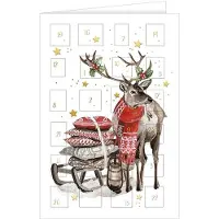 HANRA Calendario dell'Avvento Renna e la sua Slitta 24 Giorni Magici con Lamina Oro Natale Attesa Avvento Biglietto Augurale 17 cm